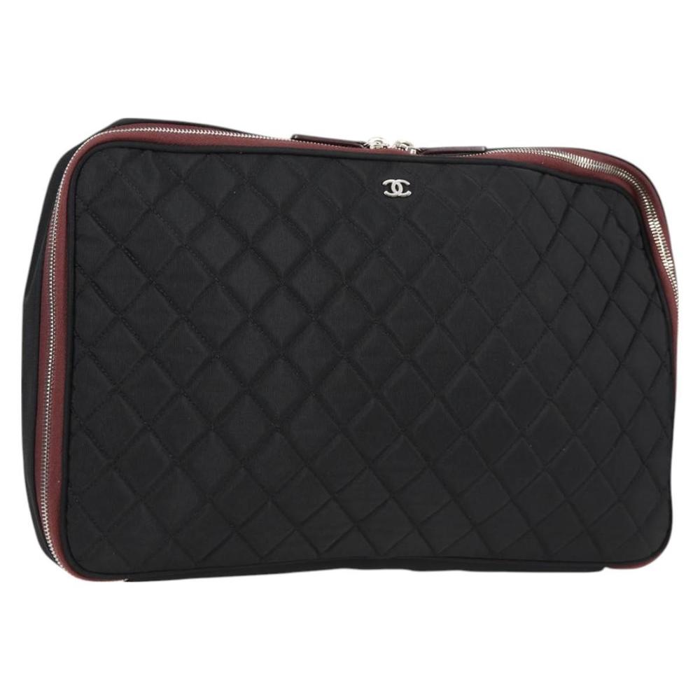 CHANEL Matelasse PC Case Nylon Black Silver CC Auth 121516M